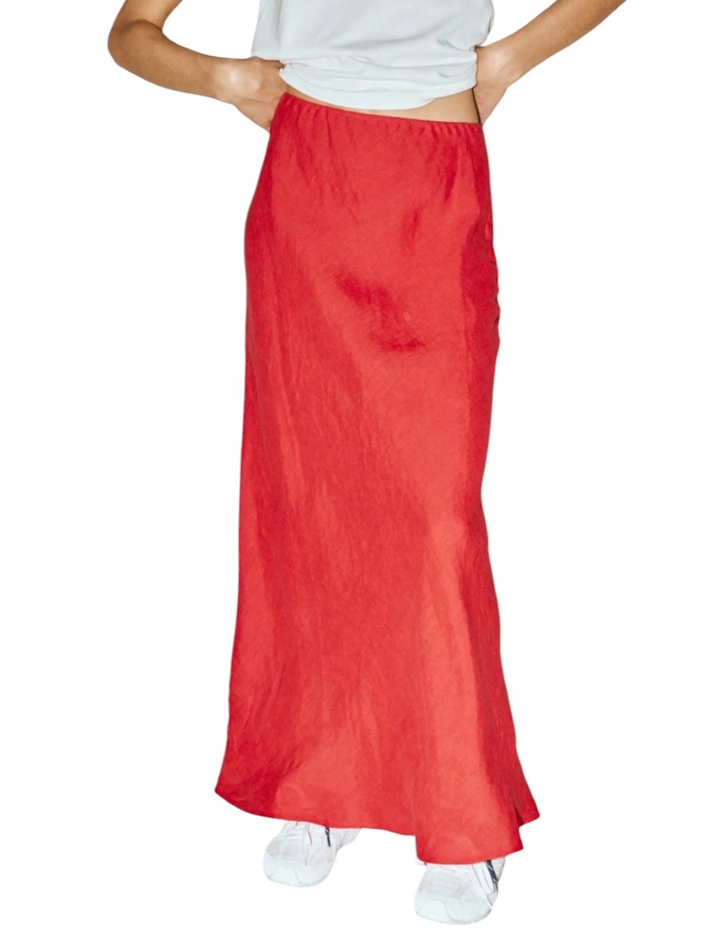 VRG GRL Ena Linen Bias Cut Maxi Skirt Chilli 2
